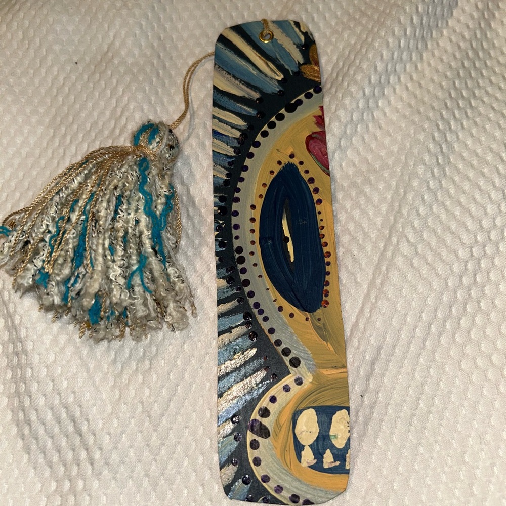 Artistic Blue and Gold Bookmark with Tassel